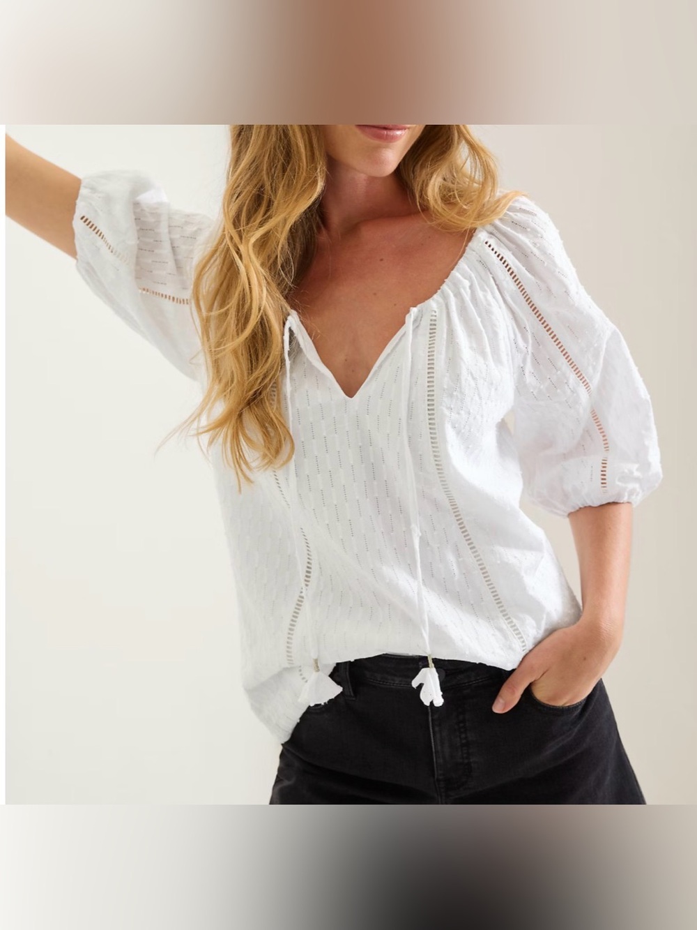 Tommy Bahama White Palm Cove Elbow-Sleeve Top Women’s Size Medium